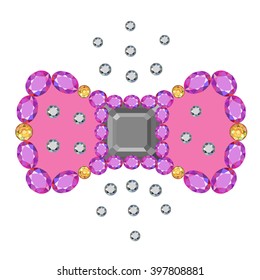 Gemstone asscher cut bow brooch isolated on white background, vector illustration