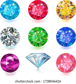 Gemstone cut color shape set isolated on white background, vector illustration