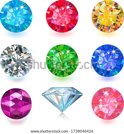 Gemstone cut color shape set isolated on white background, vector illustration
