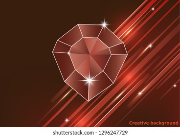 Gemstone, diamond. Magic crystal on a bright background with stripes. Isolated, brilliant, sparkling. Vector graphics