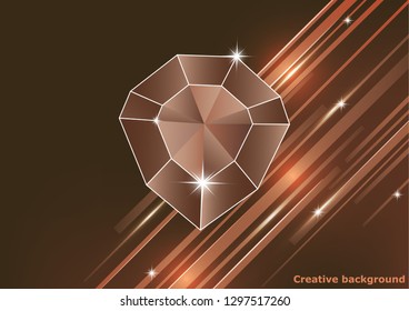 Gemstone, diamond. Magic crystal on a bright background with stripes. Isolated, brilliant, sparkling. Vector graphics