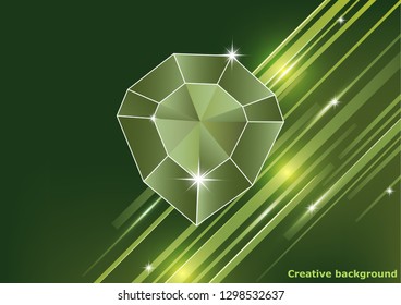 Gemstone, diamond. Magic crystal on a bright background with stripes. Isolated, brilliant, sparkling. Vector graphics