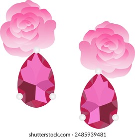 Pendiente de piedra preciosa con rosa rosa