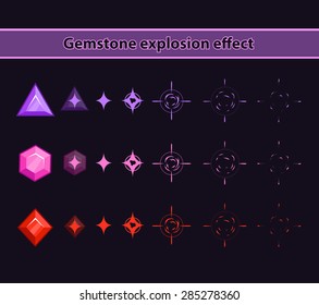 Efecto de explosión de Gemstone, guión gráfico de animación de desaparición de piedras