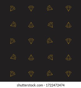 Gemstone faceting icon set. Gem collection of simple outline signs. Crystal gemstone gold outline icons design. Isolated on black background vector Illustration.