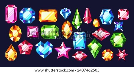 Gemstone Game Assets, Exquisite 2d Jewels, Featuring Vibrant Colors, Brilliant Facets And Intricate Designs, Vector Set