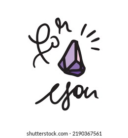 Gemstone como un regalo para un ser querido. Diamante con muchas facetas. Diamantes esparcen. Grabación caligráfica sobre un tema de amor.