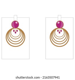 ilustración vectorial de aretes de textura dorada y de piedra gemela.