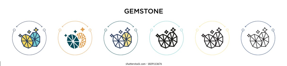 Gemstone icon in filled, thin line, outline and stroke style. Vector illustration of two colored and black gemstone vector icons designs can be used for mobile, ui, web