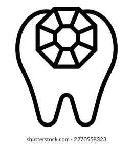 Vector de contorno de icono Gemstone. Gema dental. Atención de dentistas