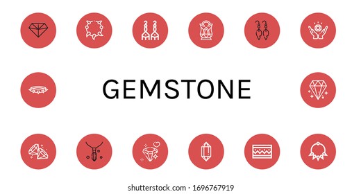 gemstone icon set. Collection of Diamond, Necklace, Earrings, Crystal, Jewelry, Bracelet icons