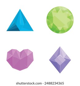 Conjunto de iconos de piedras preciosas Vector de dibujos animados. Diferente forma y color de piedra preciosa. Joyas