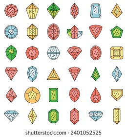 Conjunto de iconos de Gemstone. Conjunto de contorno de iconos vectoriales gemelos color de línea delgada plano sobre blanco