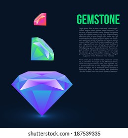 Gemstone isolated on dark background. Vector