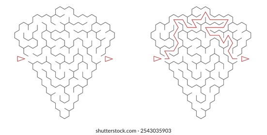 Edelsteinlabyrinth. Labyrinth in Kristall- oder Diamantform. Schwarz-weiß einfach Stil schönes Design.
