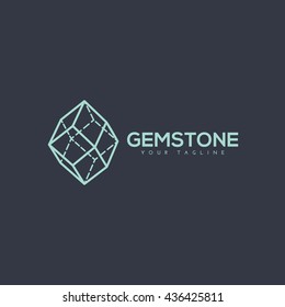 Gemstone logo template design in outline style. Vector illustration.