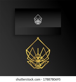 gemstone logos with geometric lines and gold colors