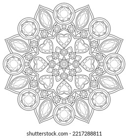 Gemstone Mandala.Colorante libro antiestrés para niños y adultos. Ilustración aislada sobre fondo blanco. Estilo zenano-margino.