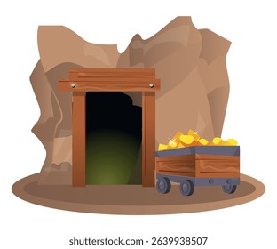 gemstone mine, cave with gold, vector illustration.