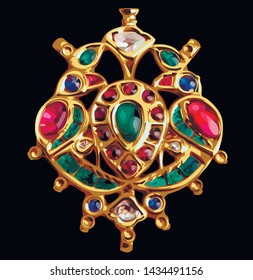 Gemstone Multicolor Izolated Brooch Clip Art 