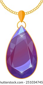 Gemstone pendant on golden chain jewelry cartoon icon