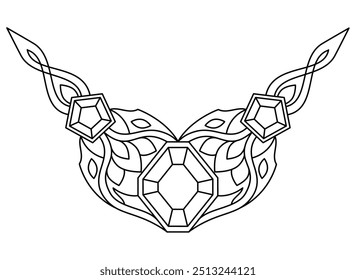 Piedras preciosas y plantas, elemento decorativo con tejido - imagen lineal de Vector para colorear en un estilo mágico, elfo. Esquema. Fragmento de planta para crear adornos, Plantilla para la creatividad.