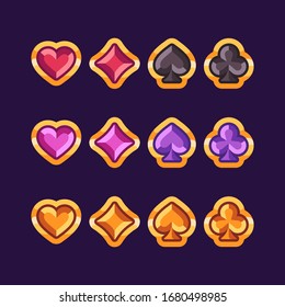 Gemstone playing card symbols flat icons