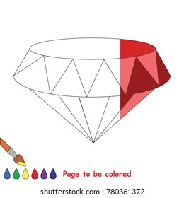 Gemstone ruby, the coloring book to educate preschool kids with easy gaming level, the kid educational game to color the colorless half by sample.