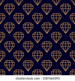 Gemstone Seamless pattern in minimal trendy style. Gold linear diamonds on a dark blue background. Vector Abstract geometric texture for paper, cards, invitations, fabric.