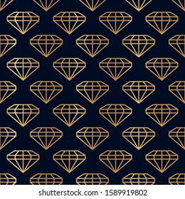 Gemstone Seamless pattern in minimal trendy style. Gold linear diamonds on a dark blue background. Vector Abstract geometric texture for paper, cards, invitations, fabric.