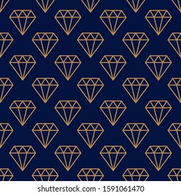 Gemstone Seamless pattern in minimal trendy style. Gold linear diamonds on a dark blue background. Vector Abstract geometric texture for paper, cards, invitations, fabric.