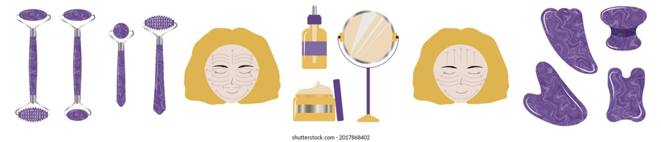 Gemstone Skin Care At Home With Amethyst Facial Roller, Gua Sha And Oil.