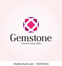 Gemstone sphere logo design template. Vector precious stone logotype illustration. Graphic luxury diamond icon symbol for jewelry company, brand. Beautiful label isolated on background.