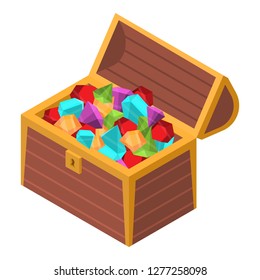 Gemstone treasure box icon. Isometric of gemstone treasure box vector icon for web design isolated on white background