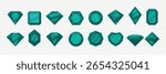 Gemstone Vector Set. Cartoon Green Gemstone Icons with Different Cuts and Facets. Shiny Emerald Gemstone Collection for Game, Jewelry Design. Treasure Icons, Gemstone Illustration Isolated