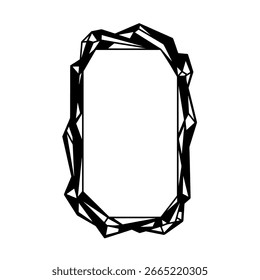 Gemstone vertical oval frame - jagged crystal border vector for luxury labels, perfume boxes, and elegant graphics