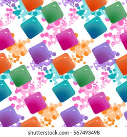 Gemstones abstract seamless pattern.  Colorful transparent jelly cubes motif background. Trendy style vector illustration in vibrant colors