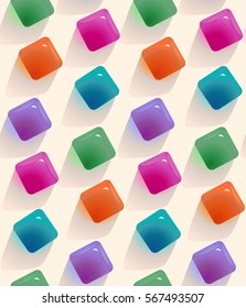 Gemstones abstract seamless pattern.  Colorful transparent jelly cubes motif background. Trendy style vector illustration in vibrant colors