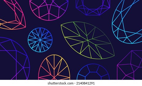 Gemstones background. Vector illustration of abstract glowing neon colored different gemstones for your design
