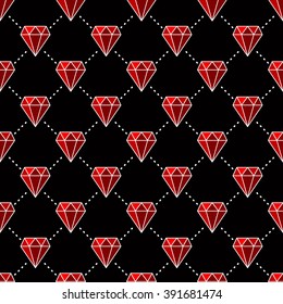 Gemstones are forever, Seamless pattern with red gemstones. Vector illustration on black background