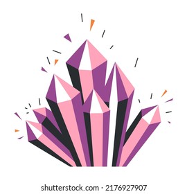 Gemstones and jewelry, isolated pink amethyst or diamonds, ruby or jewel. Precious stone sparkling and shining, premium quality, elegant treasures and luxurious glossy look. Vector in flat style