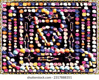 Gemstones multicolor red hear shape  in diamond background frame is an isolated vector design ,excellent for decoration ,textile and fabric ,book cover ,valentine gift card ,website and print purposes