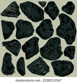 Gemstones Shapes Abstract. Texture. Bohemian Seamless Ornament. Ceramic Geo Tile. Sea Foam Decorative Vector Ink Paint Stroke. Malachite Artistic Psychedelic Geo. Vector Stains Print.