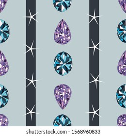 Gemstones and stars Seamless Vector Pattern for Wrapping Paper, print, textile, fabric or stationery