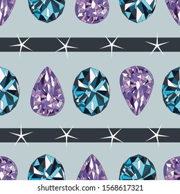 Gemstones with stars and stripes_Seamless Vector Repeat Pattern for decoration, Stationery, Wallpaper, Textile and Fabric