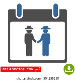 Gemtlemen Handshake Calendar Day icon. Vector EPS illustration style is flat iconic bicolor symbol, cobalt and gray colors.