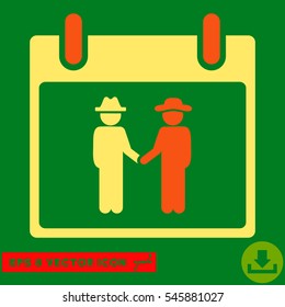 Gemtlemen Handshake Calendar Day icon. Vector EPS illustration style is flat iconic bicolor symbol, orange and yellow colors.