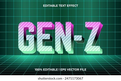 gen z 3d editable vector text effect. Modern concept text effect, with combination glow techno colors.