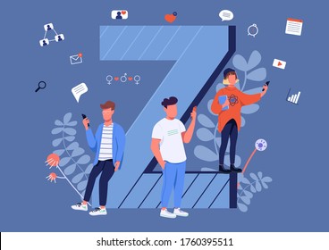 Gen Z communication flat concept vector illustration. Young people with smartphones 2D cartoon characters for web design. Modern youth, generation Z lifestyle, internet culture creative idea