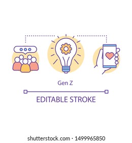 Gen Z concept icon. Popular blog. Publication, likes and comments. Prominent post on social media. Mobile communication idea thin line illustration. Vector isolated outline drawing. Editable stroke